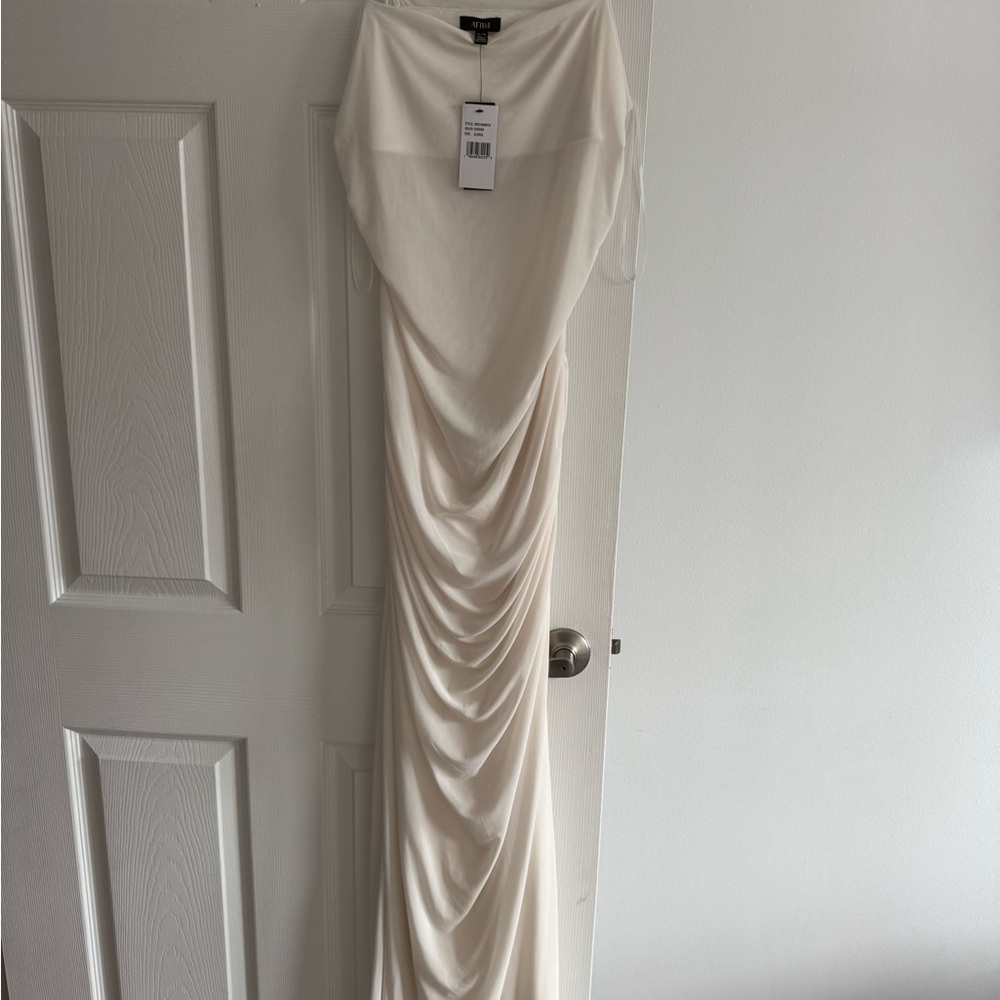 AFRM Cream Ruched Sleeveless Gown